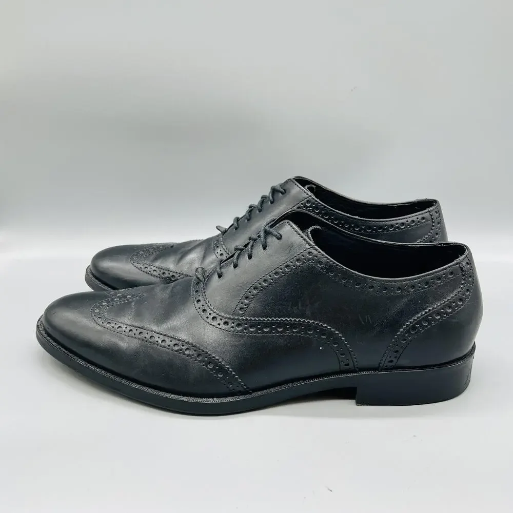 Cole Haan Shoes Mens 13 Black Leather Wingtip Oxford Brogue Lace Up Dress Formal